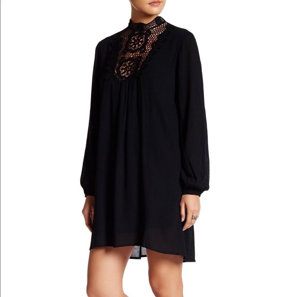 ASTR The Label Revolve Black Crochet Mock-Neck Shift Dress